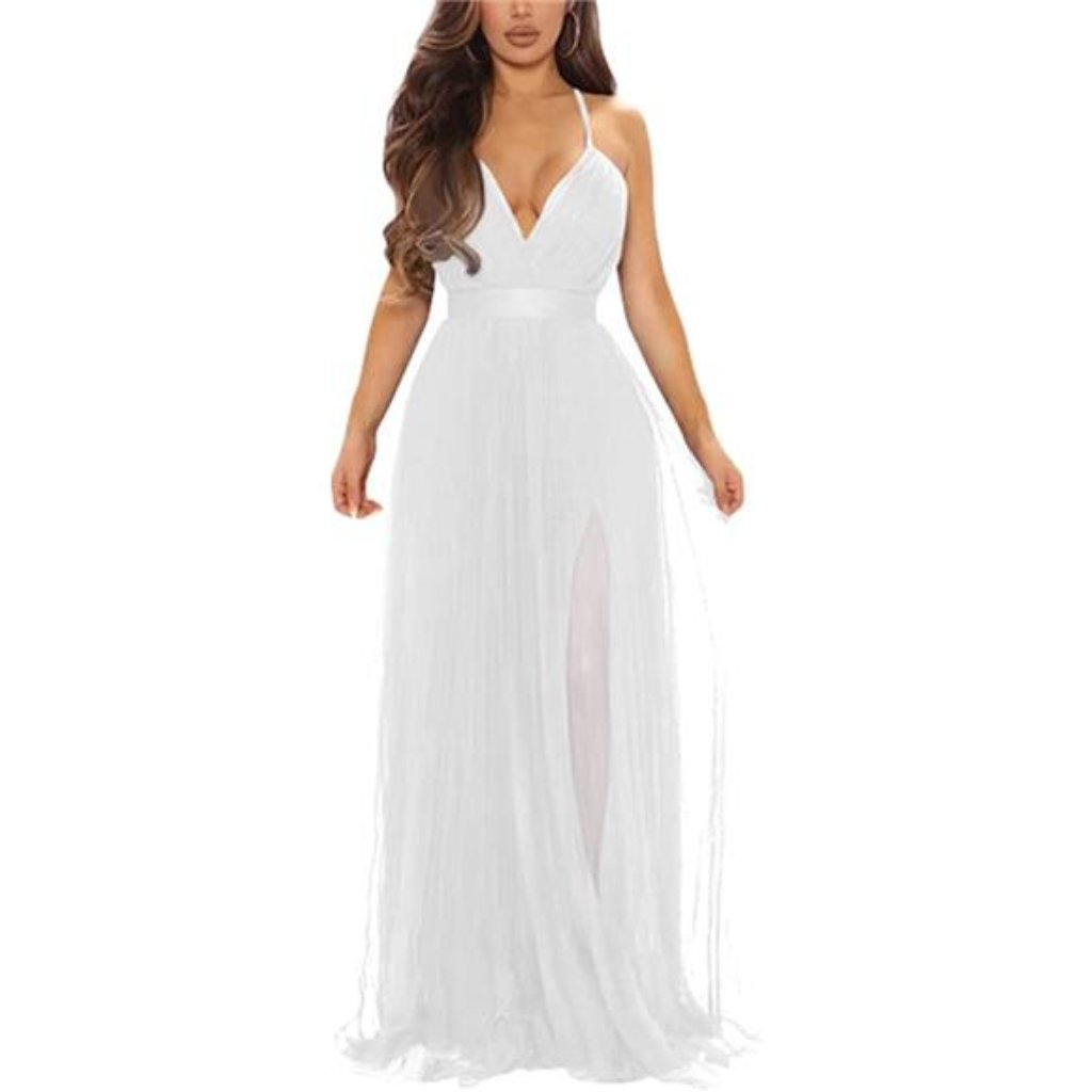 Women's Sexy Deep V Neck Split Cocktail Formal Bridesmaid Maxi Dress